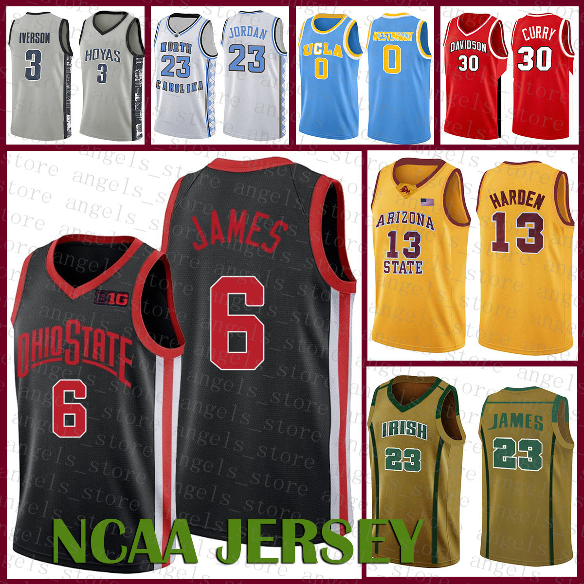 

NCAA Ohio State Buckeyes University 6 LeBron 23 James College 2021 New Anfernee 25 Hardaway Basketball Jersey James 13 Harden Stephen 30 Curry Allen 3 Iverson Orange