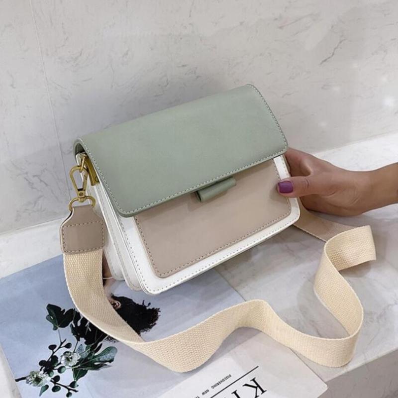 

Contrast color Leather Crossbody Bags For Women 2021 Travel Handbag Fashion Simple Shoulder Messenger Bag Ladies Cross Body Bag, Black