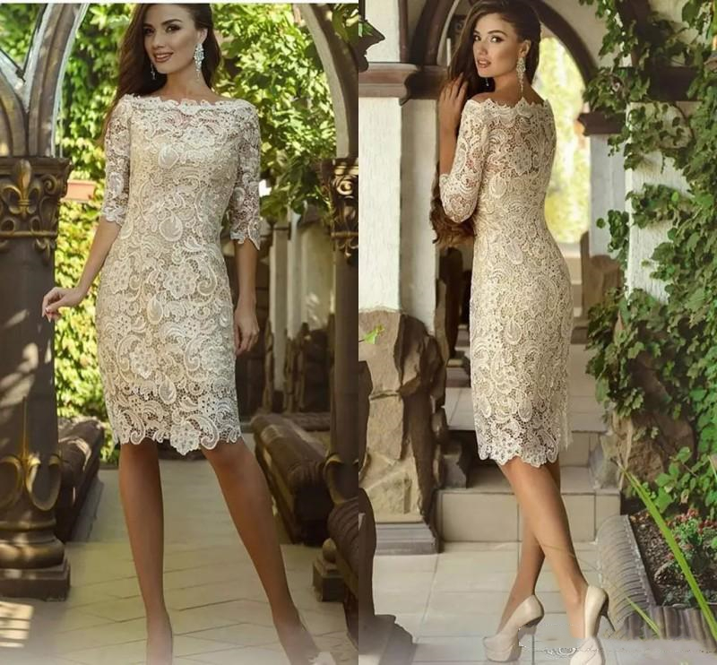 

Vintage Champagne Lace Mother Of The Bride Dresses Short Knee Length Sheath Formal Evening Gowns Elegant Women Wedding Guest Dress 2021 Vestidos De Festa