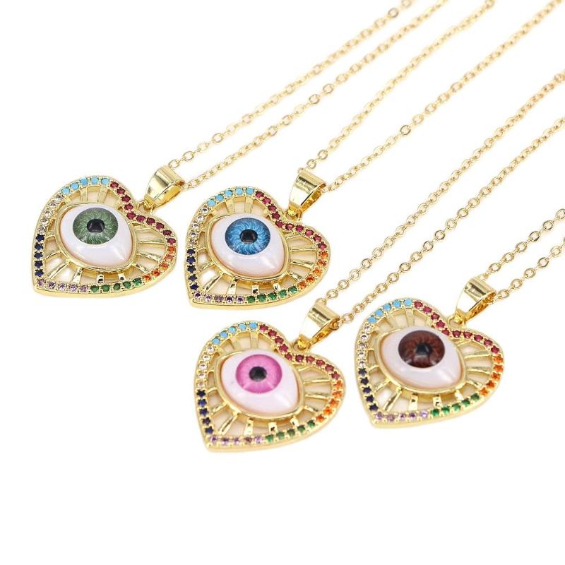 

Pendant Necklaces 10PCS, Women Fashion Jewelry Adjustable Gold Color Turkey Resin Eye Heart Shape Necklace, Silver