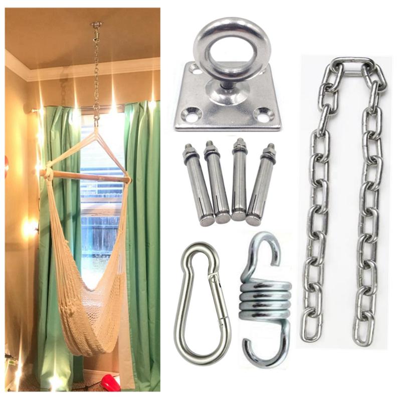 

Camp Furniture Ceiling Suspension Wall Mount Bracket Rotate Anchor Stainless Steel Chain With Hook Spring For Swing Chair Hammocks Hanging B