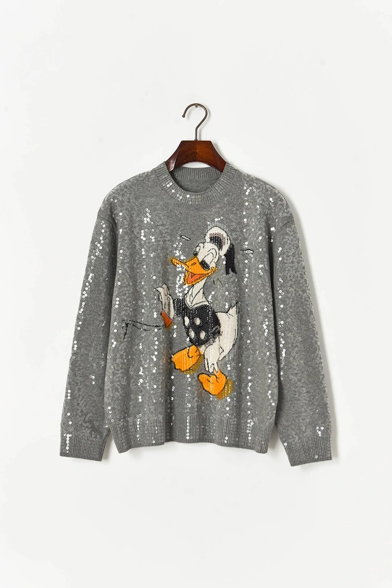 

2021 Milan Style Spring Summer Brand Same Style Sweater Gray White Pullover Print Regular Long Sleeve Women Clothes mingzhi