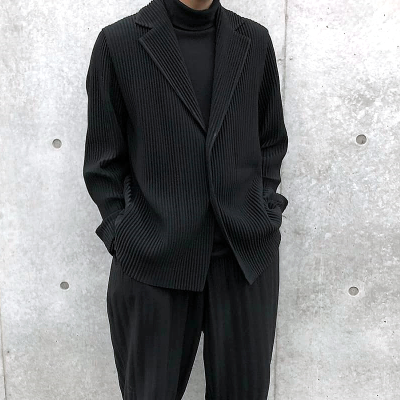 

2021 New Pleated Men Jacket Basic Drape Casual Japanese Simple Suit Button Blazer 4qxi, Black