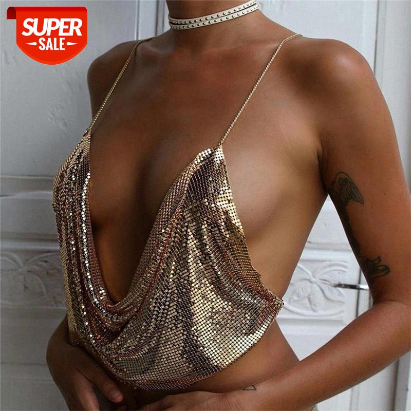 

WannaThis Metal Chain Straps Bandage Sequins Camisole Women Sleeveless Backless Streetwear Sexy Summer 2020 Fashion Casual Tops #C92r, White