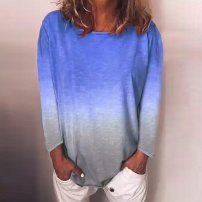 

Women' T-Shirt Autumn Winter Gradient Print Women Casual O Neck Long Sleeve Rainbow Pullover Tops Lady Loose Basic Tshirt Plus Size 5XL, Light grey