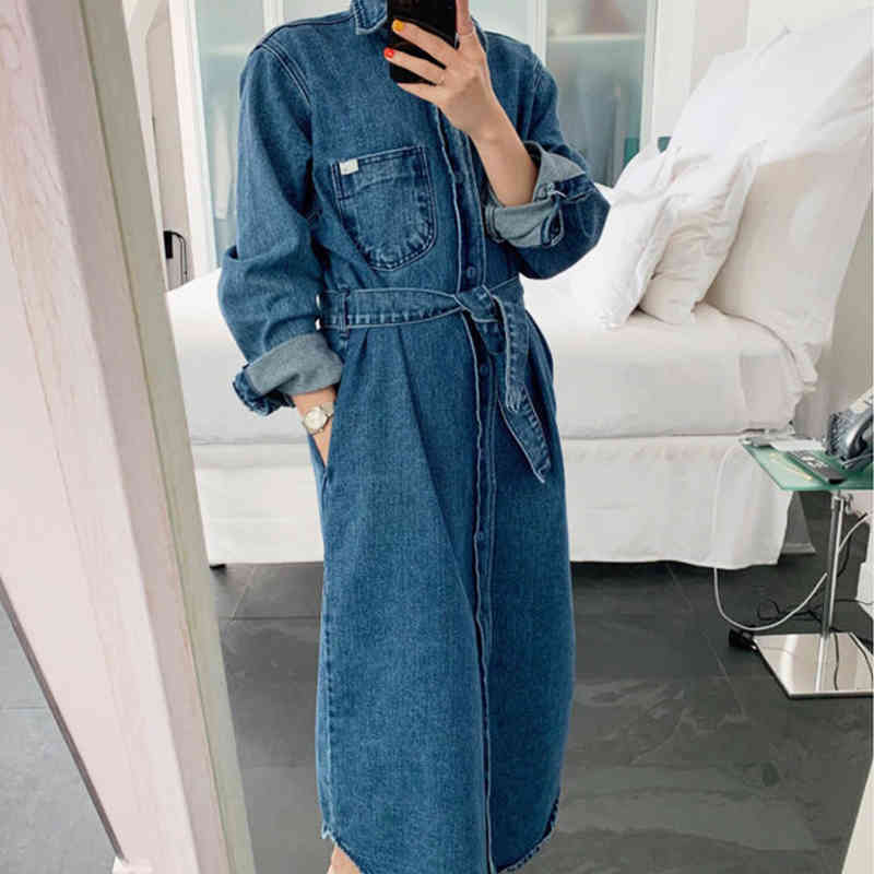 

Casual Dresses Autumn women denim vintage shirt only breasted complete sleeve maxi dress women' casual loose clothing streetwear robe DDWN, 1# shoe box