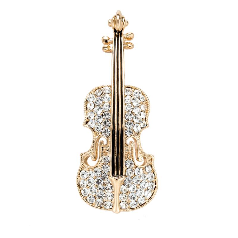 

Pins, Brooches Sunspicems Trendy Women Violin Brooch Pins Gold Color Crystal Kids Jewelry Gift