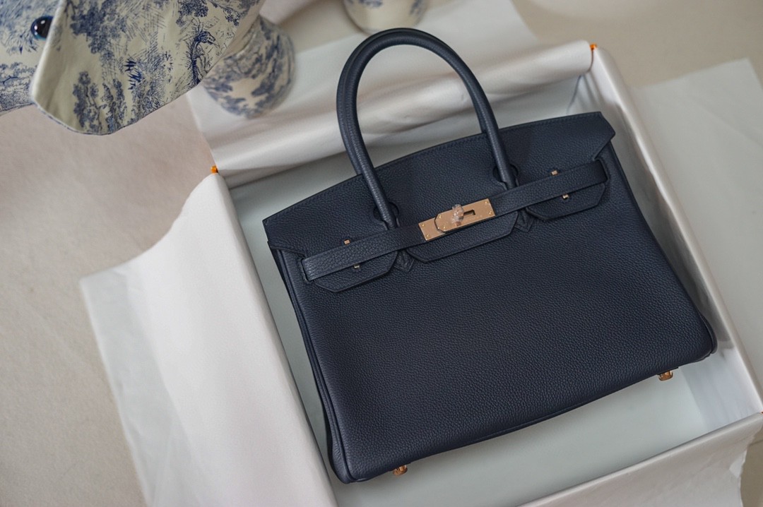 

30CM NAVY BLUE color totes BRAND purse luxury handbag fully handmade quality ITALY Togo leather wax thread rose gold hardware fast delivery wholesale price, Deep blue