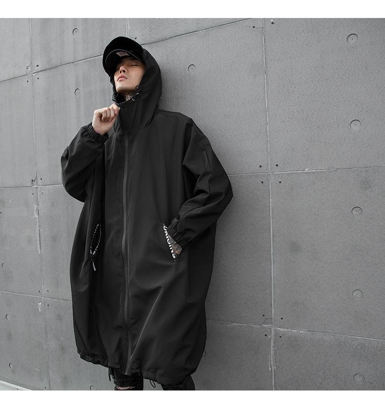 

Men's Trench Coats Men Streetwear Hip Hop Gothic Black Casual Coat Oversize Loose Long Style Hooded Windbreaker Jacket Male Women Outerwear, W188