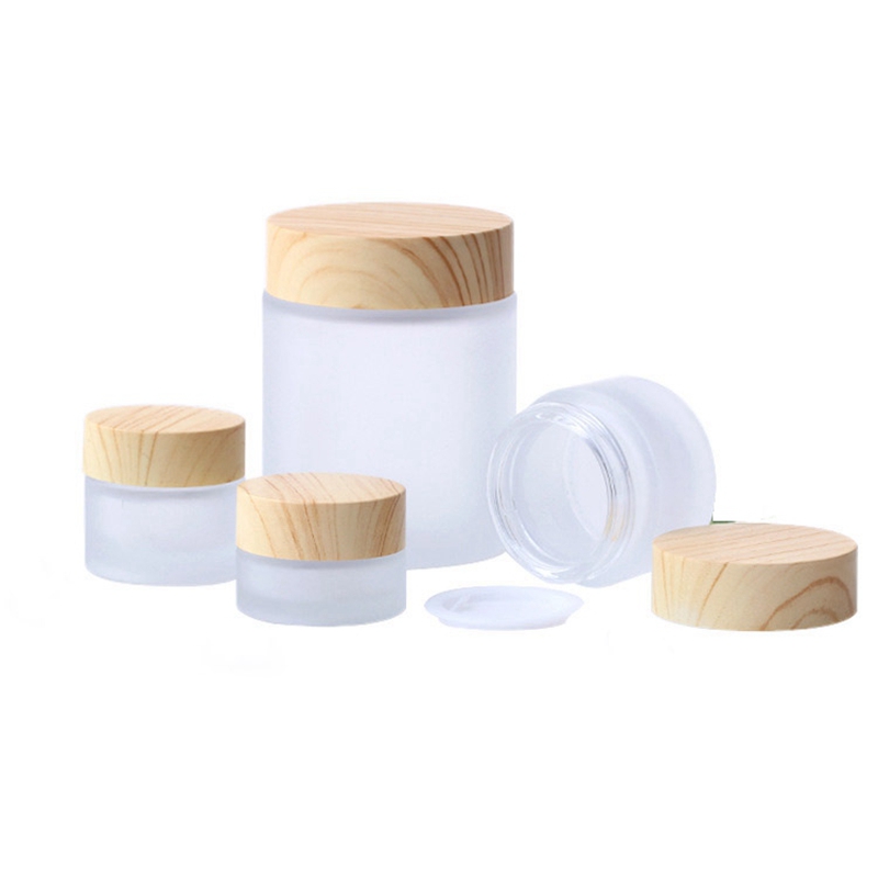

2021 Wood Grain Glass Cream Box Frosted Face Cream Bottled Portable Travel Mask Cosmetic Liquid Foundation Lotion Refillabe