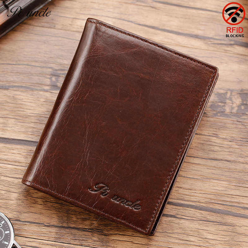 

Genuine Leather Men's Wallet Anti Theft Short Vertical Multi Card Holder Purse Wallet Man Cowhide High Quality, Dark brown