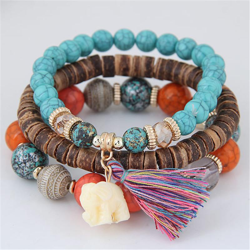

Link, Chain DeePom Wooden Beads Bracelets For Women Bohemia Elephant Tassel Charm & Bangles Set Boho Vintage Jewelry Femme, Black