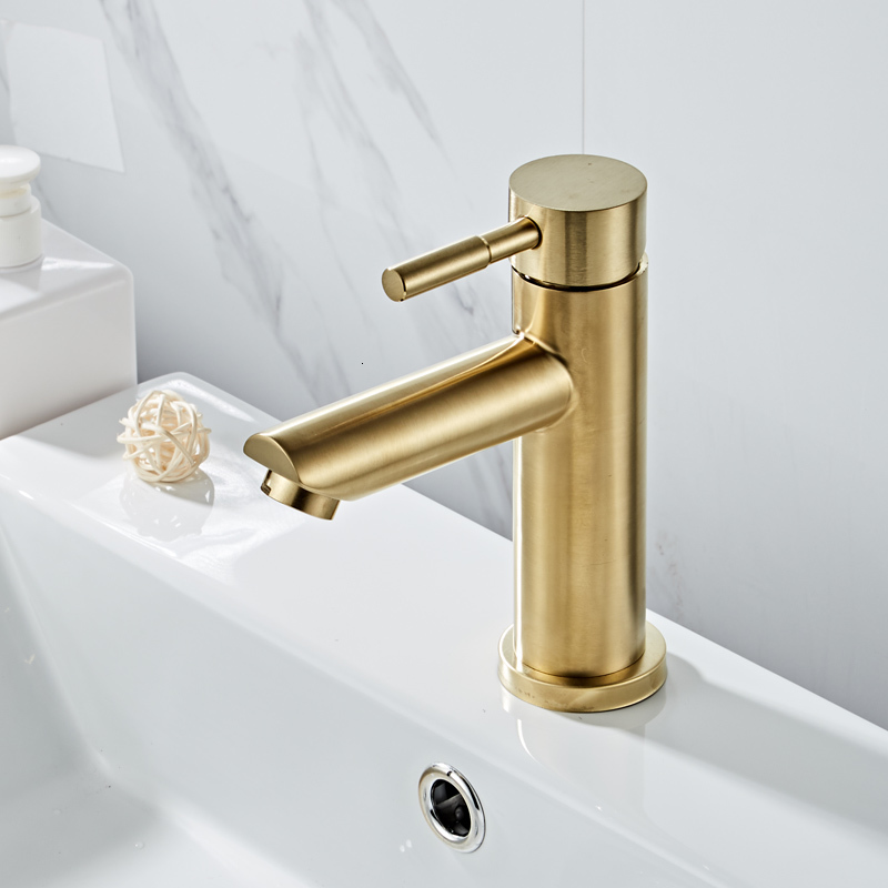 

2021 New Solid Brass Bathroom Basin Faucet Cold and Hot Water Mixer Sink Single Handle Deck Mounted Brushed Gold Tap 6w9z