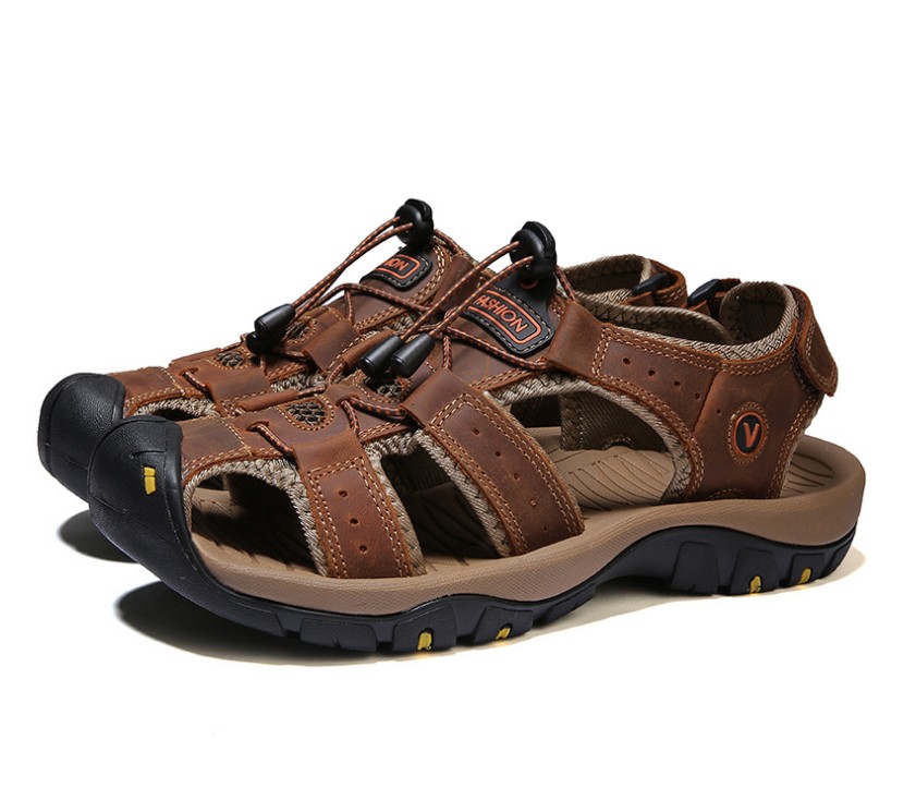 

Summer Men's designer Sandals Outdoor Breathable Men Beach Shoes Large Size 38-48 PU Leather Casual luxurys Sandal For Boys, Black