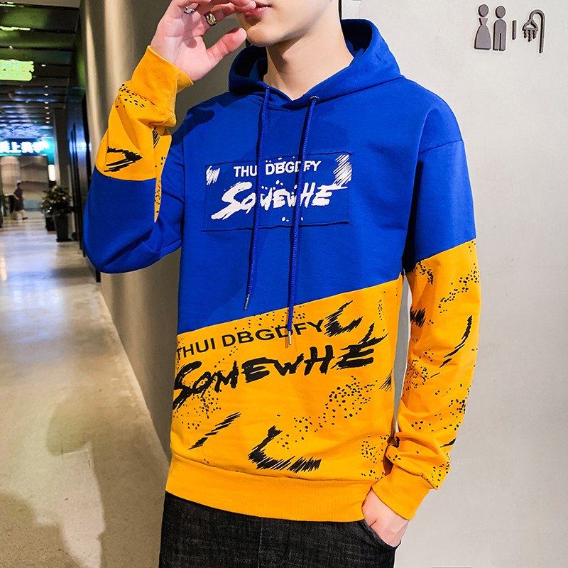

2021 New Hooded Men Korean Version Youth Trend Pullover Sweatshirt Blouse Loose Fashion Casual Hoodies Printed Patchwork 9lbb, Gold