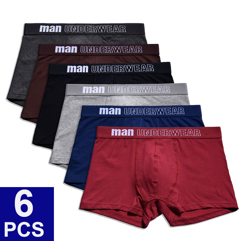

Cotton Underpants Soft Boxer For Men 6pcs/lot Breathable Solid Underwear Flexible Boxer Shorts Underpants Male Vetement Homme, 6pcs red