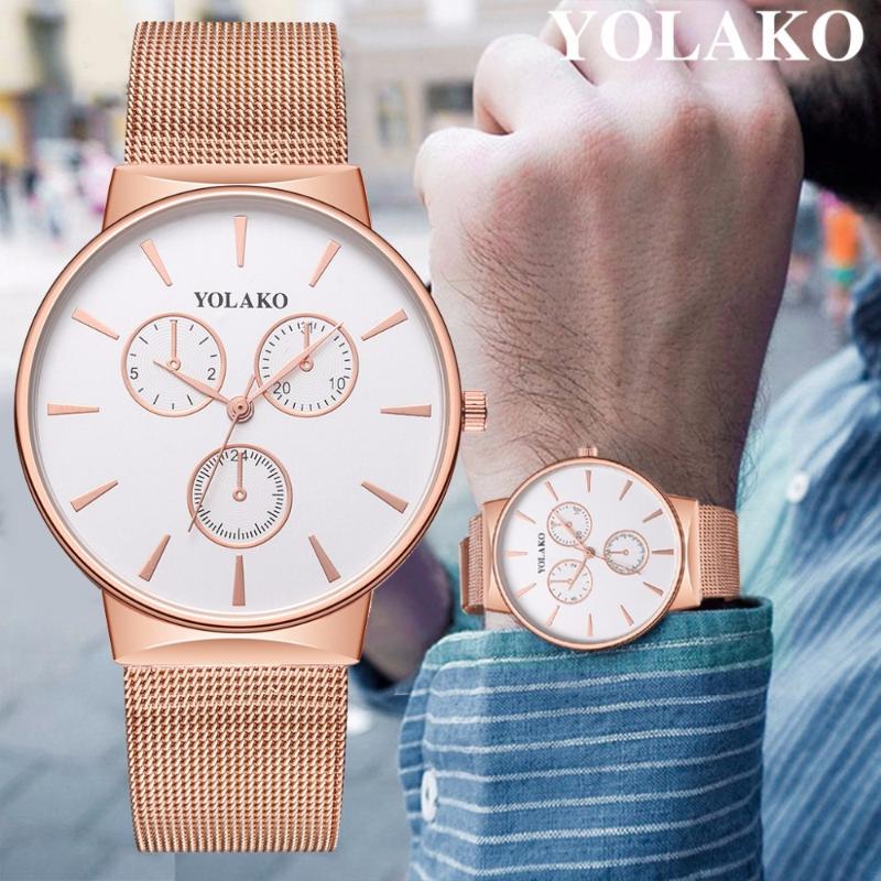 

Wristwatches YOLAKO Brand Men Watch Ultra Thin Stainless Steel Luxury Male Quartz Sport Casual Relogio Masculino, Black