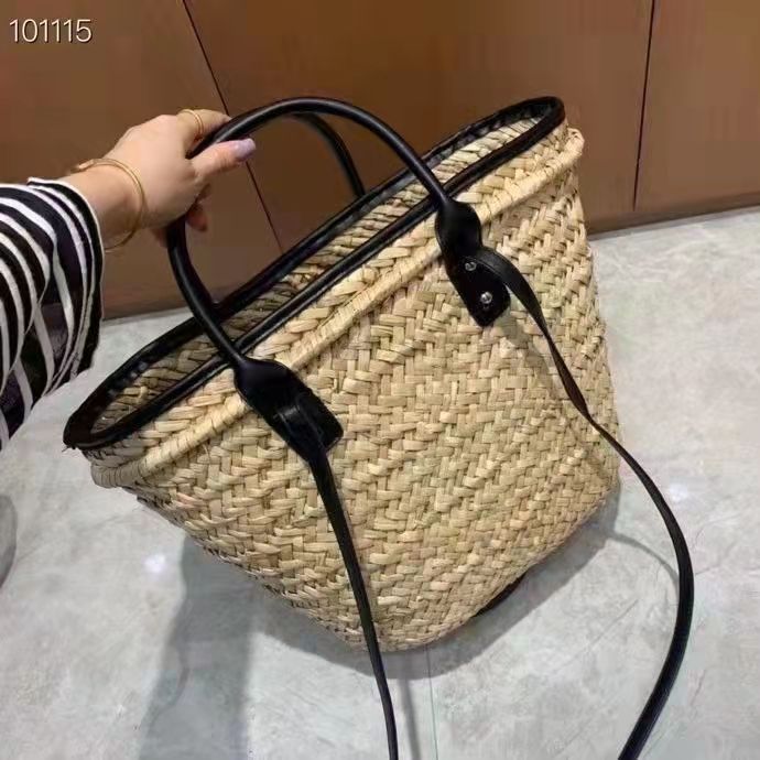 

Large Capacity Totes Designer Bags Woven Women Handbags Summer Beach Bali Bag Lady Purse Shopping Bags Le panier Soleil Straw and leather basket