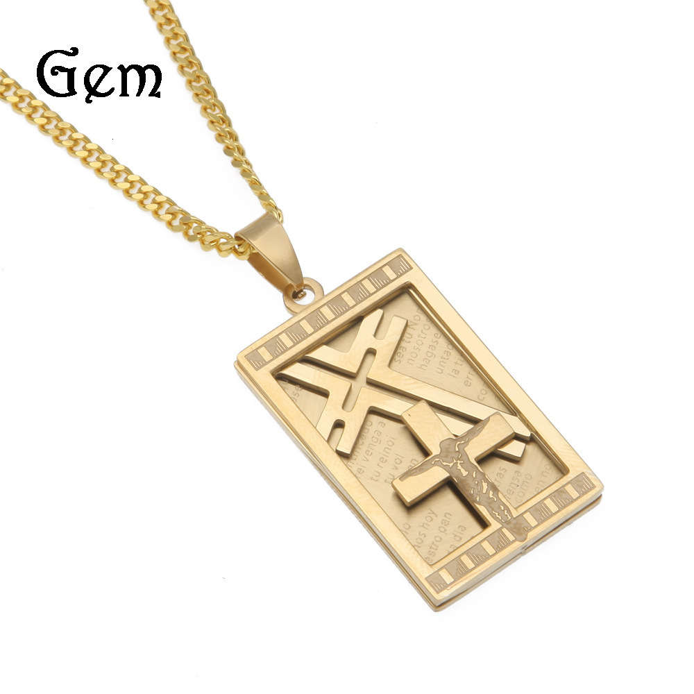 

Hip hop hiphop stainless steel color preserving military brand gold plated cross men's Jesus titanium steel tag Dog Tag Necklace
