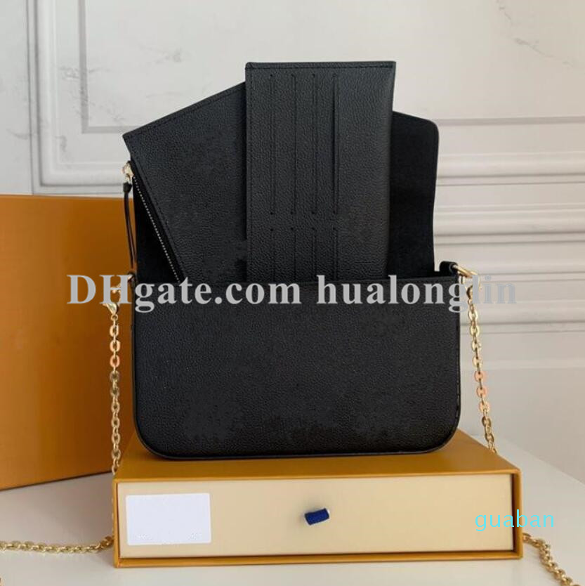 

Women Messenger Leather handbag Evening Bag Original box high quality flower checkers date code serial number embossed patterns, 64064 black
