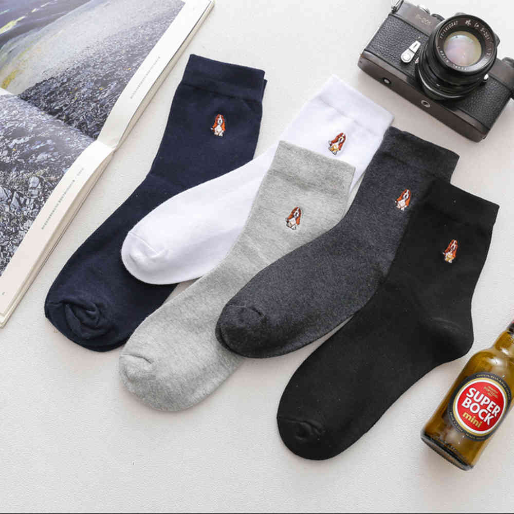 

Combed cotton hush men's middle tube spring and autumn socks embroidery, Black