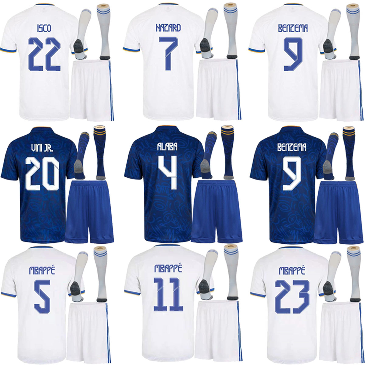 

21 22 soccer jerseys real madrid MBAPPE BENZEMA Camiseta de futbol ALABA HAZARD KROOS MODRIC ASENSIO football shirt adult+ kids kit socks 20, Black;yellow