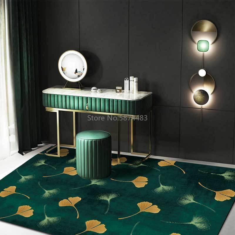 

Fashion Modern Minimalist Dark Green Ginkgo Leaf Kitchen Living Room Bedroom Bedside Carpet Floor Mats Custom, White