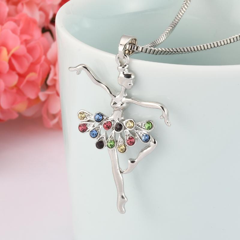 

Chokers Fashion Crystal Long Chain Sweater Necklace Ballet Dance Girl Charm Pendant Jewelry For Women Ballerina