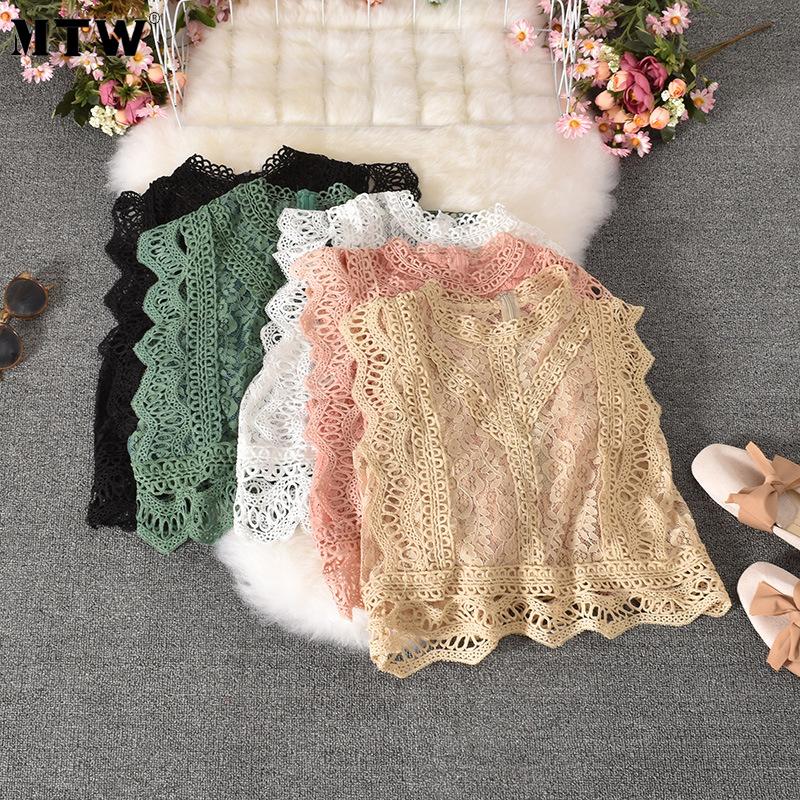 

Women's Blouses & Shirts Elegant Hollow Out Blouse Korean Office Lace Shirt 2021 Women Spring Casual Long Sleeve Ruffle And Tops, White