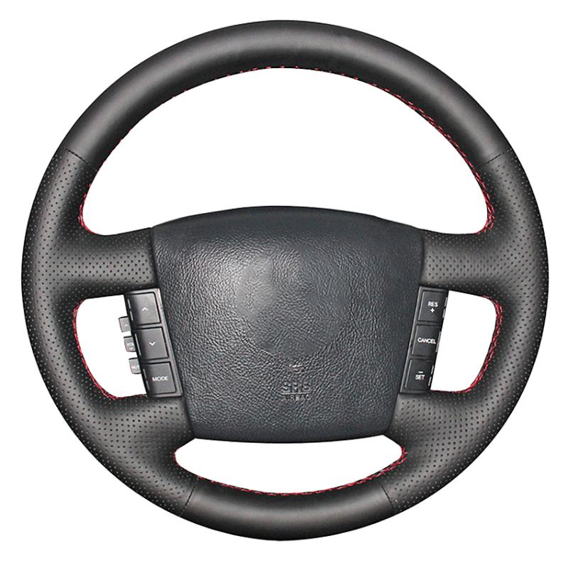 

Steering Wheel Covers Black Genuine Leather Hand-stitched Car Cover For Kia Borrego 2007-2021 Carens 2004-2006
