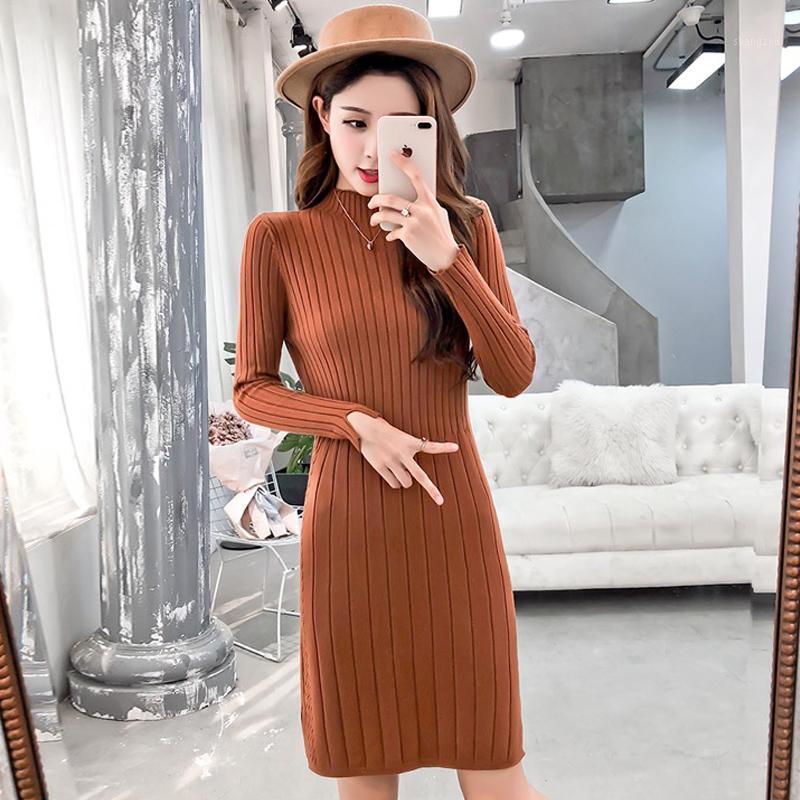 

Casual Dresses Autumn Knitting Sweater Dress For Women Office Lady Long Sleeve Winter Bodycon Green Vestido De Mujer Midi, Black
