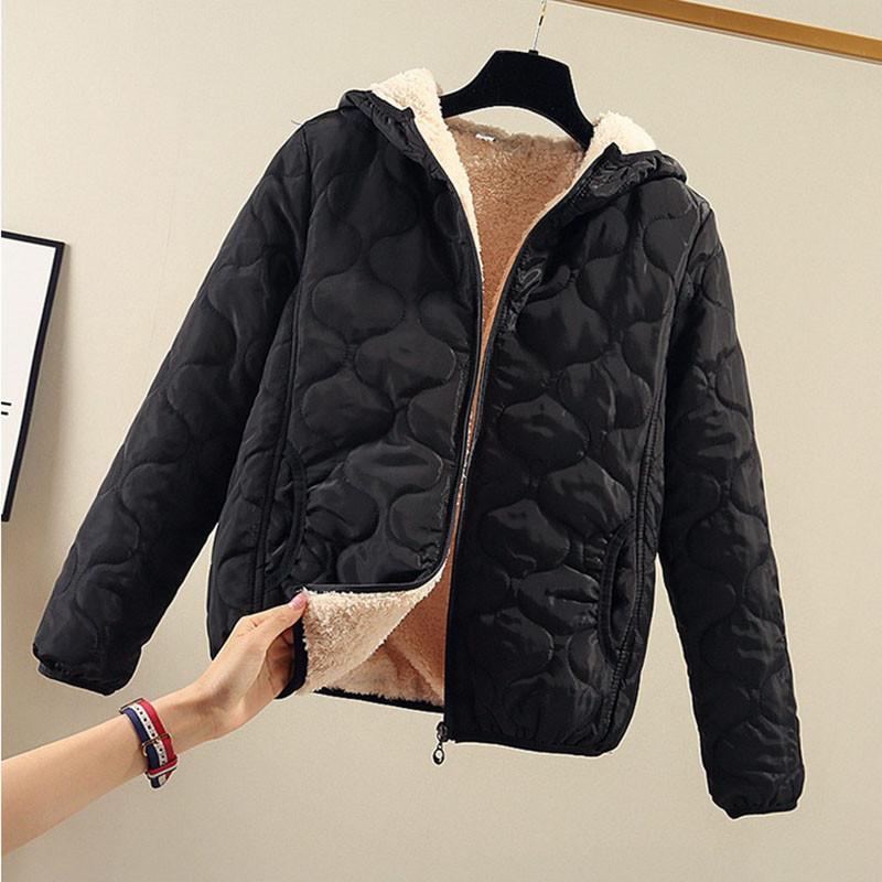 

Women's Trench Coats Cotton Winter Short Lamb Coat Jacket Long-Sleeved Hooded Korean Version Plus Velvet Thick Snow, Rose red