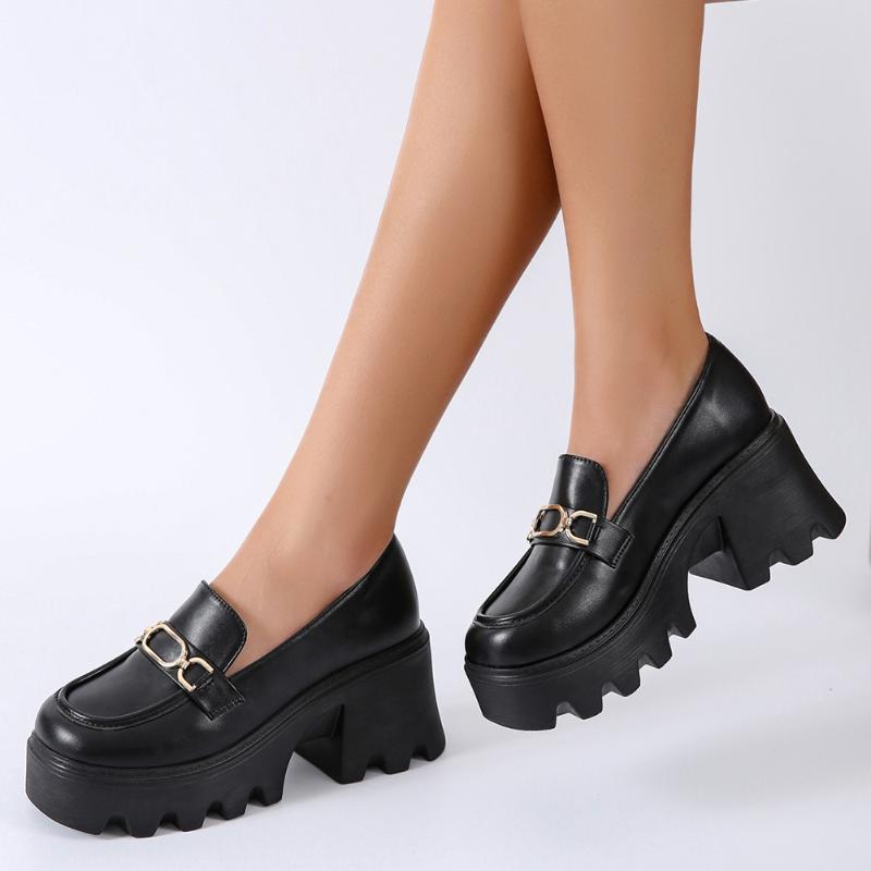 

Dress Shoes GIGIFOX Brand Fashion Gothic Style Slip On Y2k Chunky Heels Platform Black Casual Footwear Woman