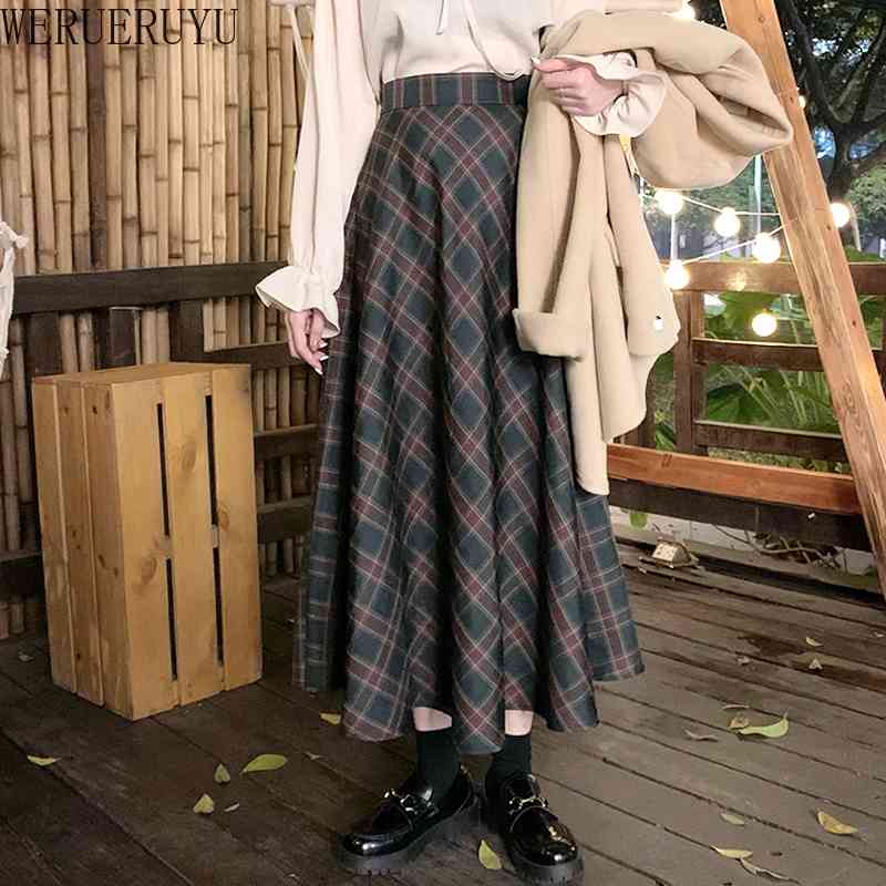 

WERUERUYU Woman Skirt Autumn Winter Skirts Womens Clothes Plus Size Korean Style Tall Waist Plaid Woolen Skirts 210608, Photo color