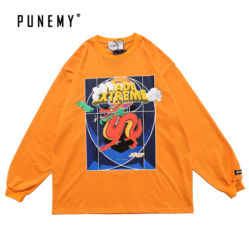 

2021 Hip Hop t Shirt Men Chinese Dragon Print Streetwear Summer New 100% Cotton Tshirt Top Tees Harajuku Long Sleeve Man T-shirt M7pd, Black