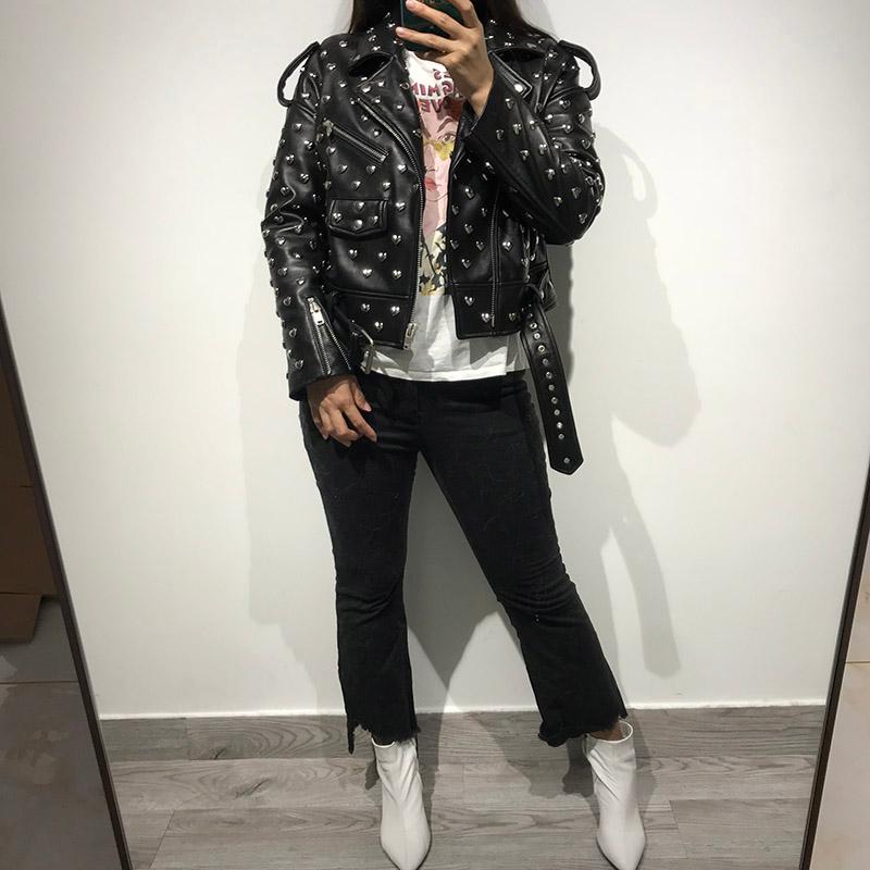 

Women' Leather & Faux Ladies Rivet Real Sheep Jacket Women Genuine, Black