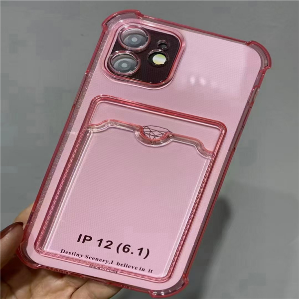 

Crsytal Clear Soft TPU Shockproof Cases With Credit ID Card Slot Pocket For Iphone 12 11 Pro Max XR A42 A52 A72 Airbag Four Corner Transparent Phone Back Cover Skin, Mix color