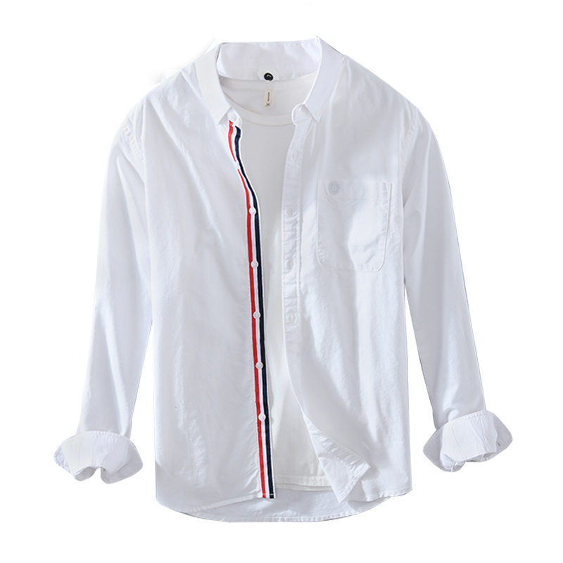 

2021 New Shirts Long Casual Smart Sleeve 100% Cotton Solid Turn-down Male Collar Fashion Trendy Clothes 81qs, White