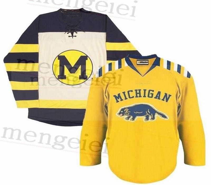 

2020 Michigan Wolverines Hockey Jersey Embroidery Stitched Customize any number and name Jerseys Hockey Jersey, Yellow