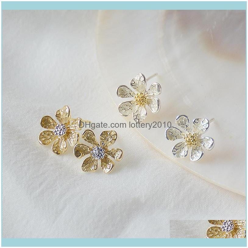 

Stud Jewelrystud Japanese&Korea Delicate Jewelry 14K Real Gold Flower Earrings For Women Cute Small Drop Delivery 2021 F0Uod