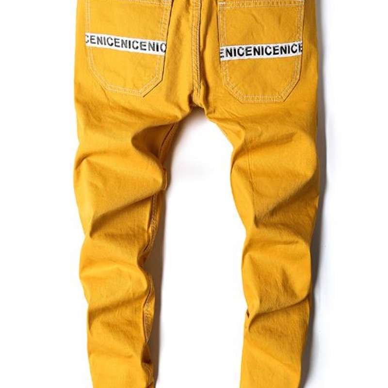 

Skinny Yellow Denim Jean Pants Good Quality Men Stretch Slim Long Jeans High Street Style Fashion, Blue