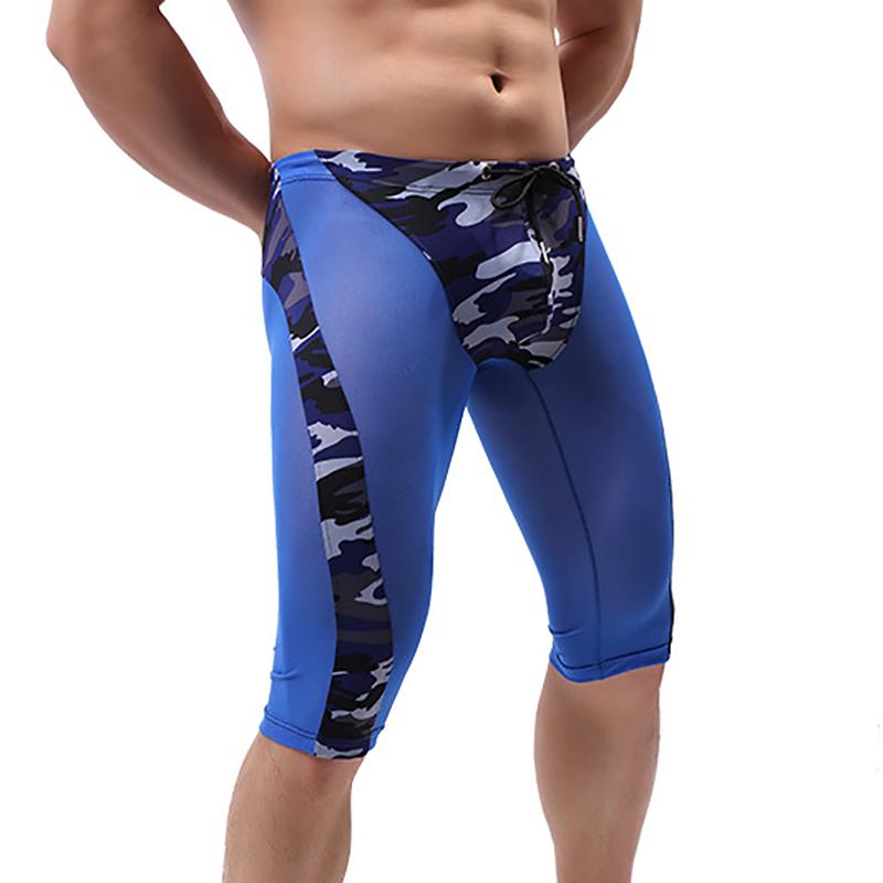 

Underpants Men Long Boxer Shorts Sexy Mesh See Through Breathable Nightwear Trunks Camouflage Printed Leggings Pants Casual Boxershorts, Black;white
