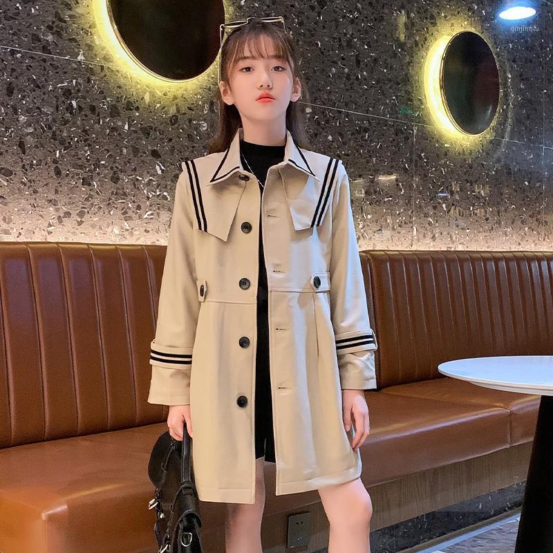 

Coat England Style Trench For Girls Autumn Winter Kids Classical Long Khaki Jackets Children's Double-Breasted Outerwear 4-15Yrs, Blue;gray