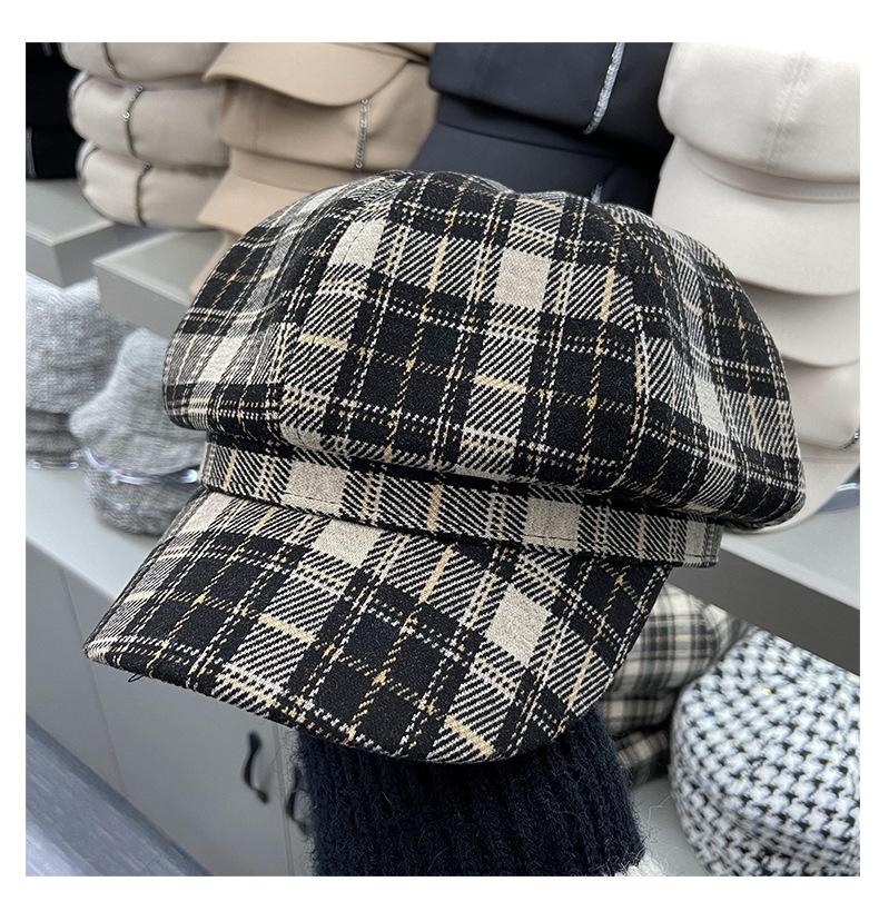 

Berets 202112-2509029 Ins Plaid College Style Street Leisure Octagonal Hat Women Men Visors Cap, Black