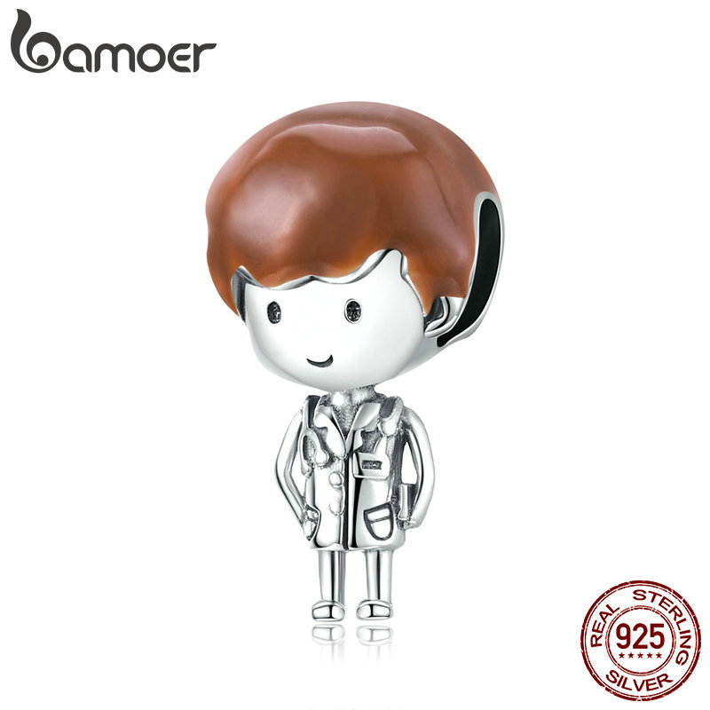 

bamoer 2020 Honor for Hero Doctor Sterling Silver 925 Enamel Charm for Original Silver Bracelet DIY Jewelry SCC1549 Q0531