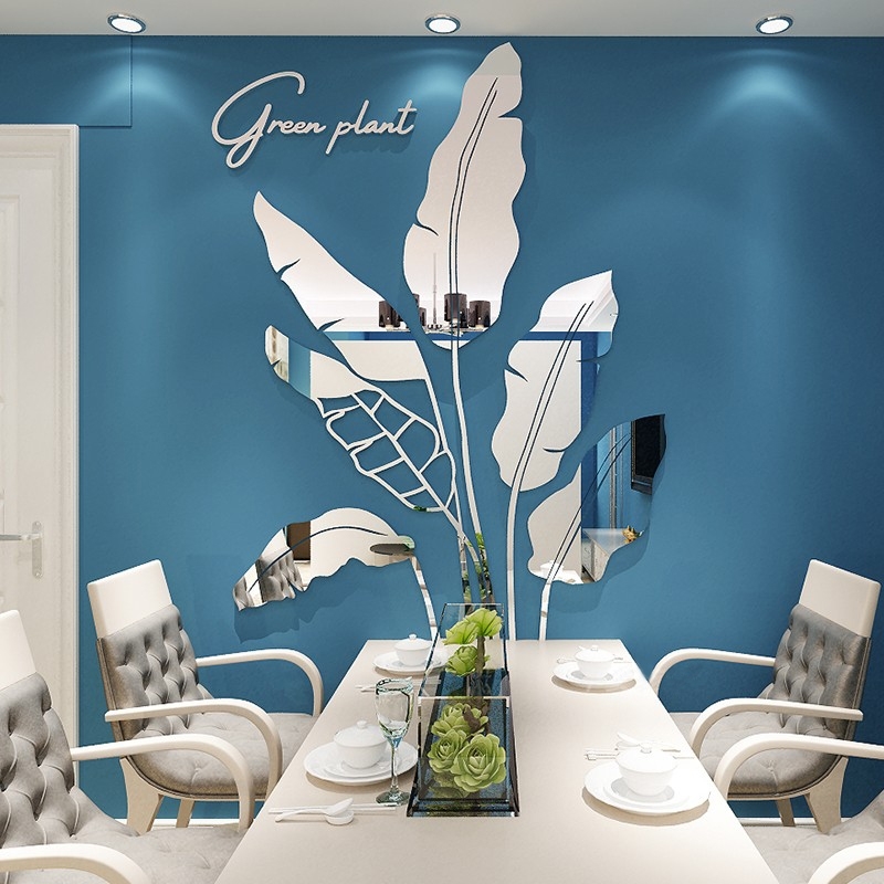 

Green leaf Acrylic Mirror Wall stickers For Living room Banana tree Fashion 3d Mirror Leaves Home decor Window Art Decorations 210310