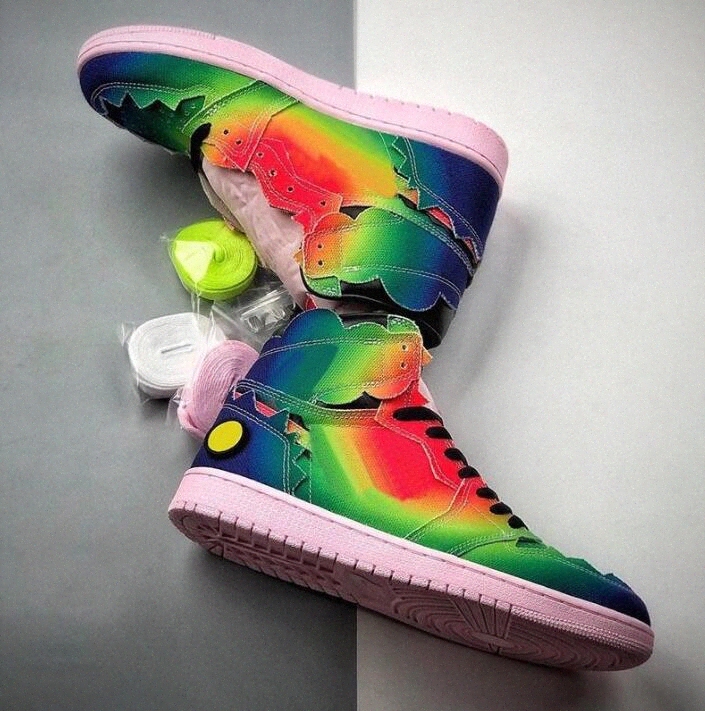 

J Balvin x Jumpman High Jorden Jordens 1 1s Mens Casual Shoes Men Women Smiley Joint Gradient Rainbow Designers Trainers Sports Sneakers 36-45 R7Ac#