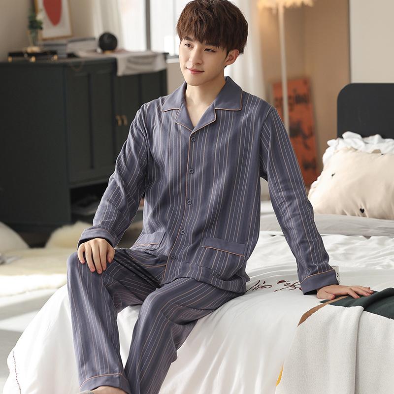 

Men's Sleepwear Autumn Winter 100% Cotton Pijama For Men 2021 Pyjamas Blue Bedgown Home Clothes Man Bedroom Pajamas, Black;brown