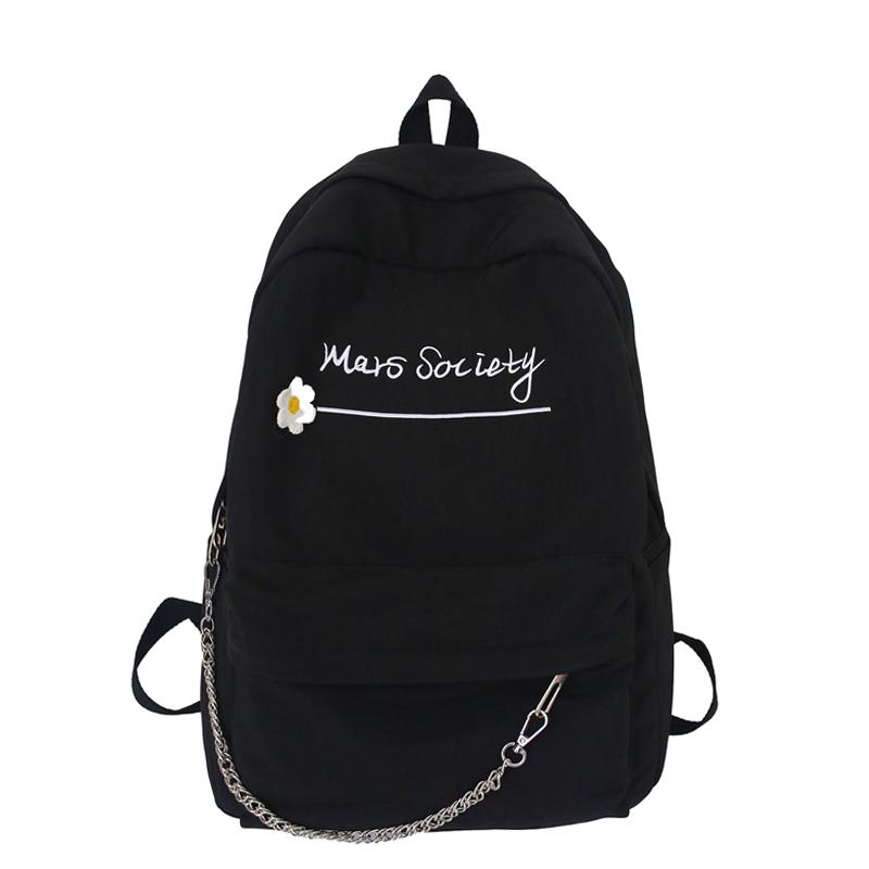 

Backpack Flower Letter Embroidery Women Chains Shoulder Bag Student School Bags For Teenage Girl Bookbag Casual Travel Backpacks, White smaller