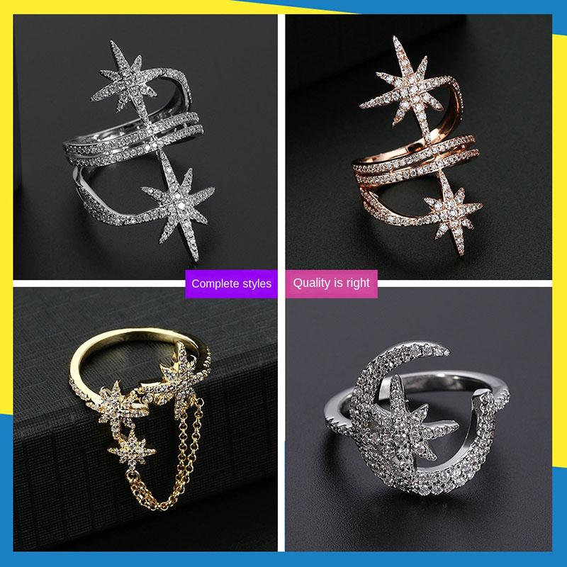 Cluster Rings The Six-pointed Star Diamonds Meteor Korean Ins Fashion Trend Retro Temperament Ring Men And Women Can Wear Brand Jewelry
